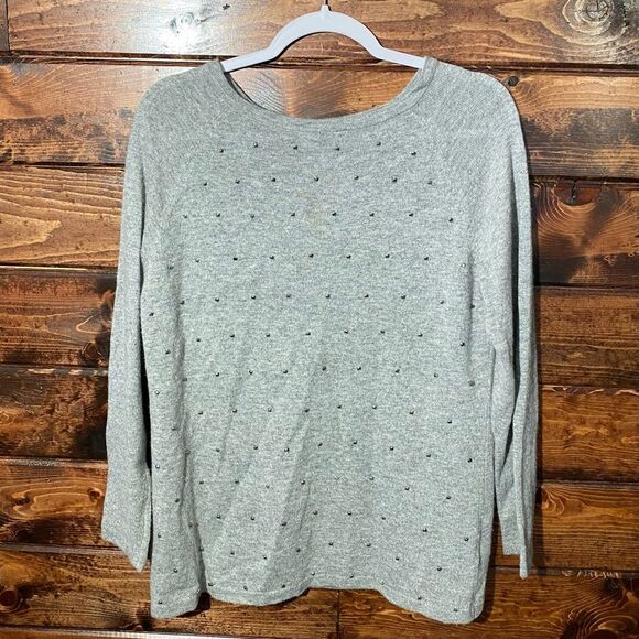 ii Sisters Heathered Gray Angora Fur Rhinestone Split Back Sweater Women's Med. - Picture 5 of 12
